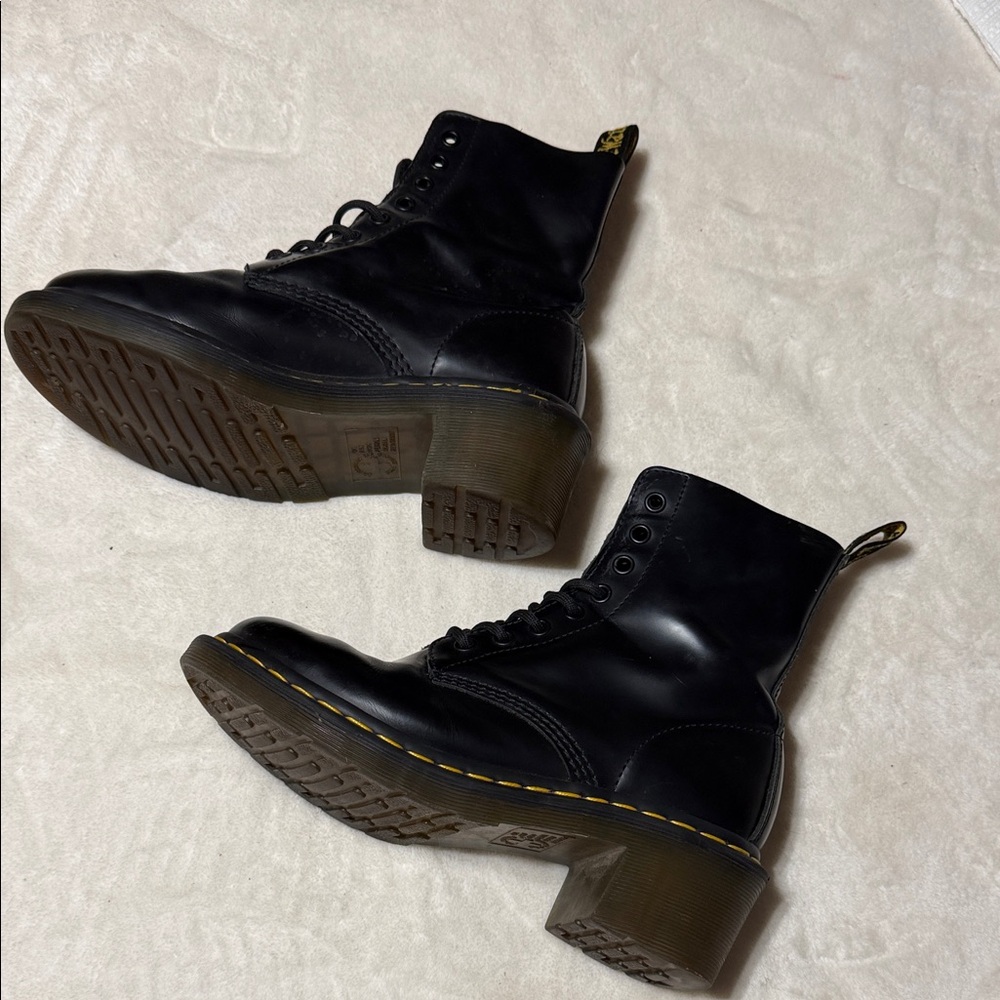 Dr. Martens Clemency Black Heeled Lace up Boots Smooth Leather Size 7 - Picture 3 of 14